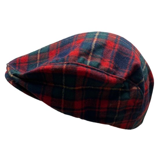 Pendleton Plaid Flat Cap Medium Virgin Wool Red & Green - Picture 4 of 7